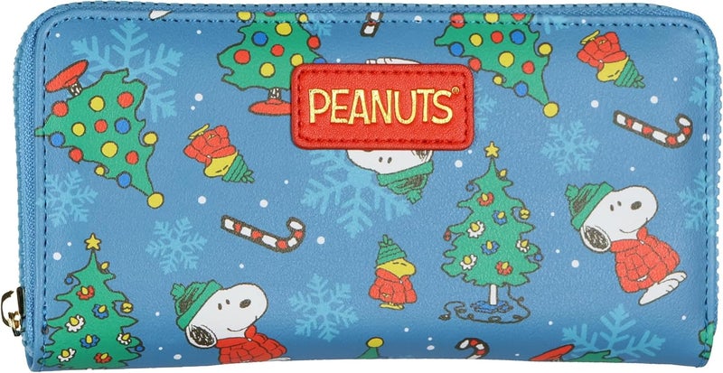 Bio World Peanuts Zip Around Wallet Snoopy and Woodstock Christmas Design Faux Leather Clutch - Image 2